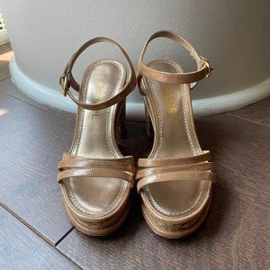 Chanel Gold Glitter Platform Sandals Size EU 35.5